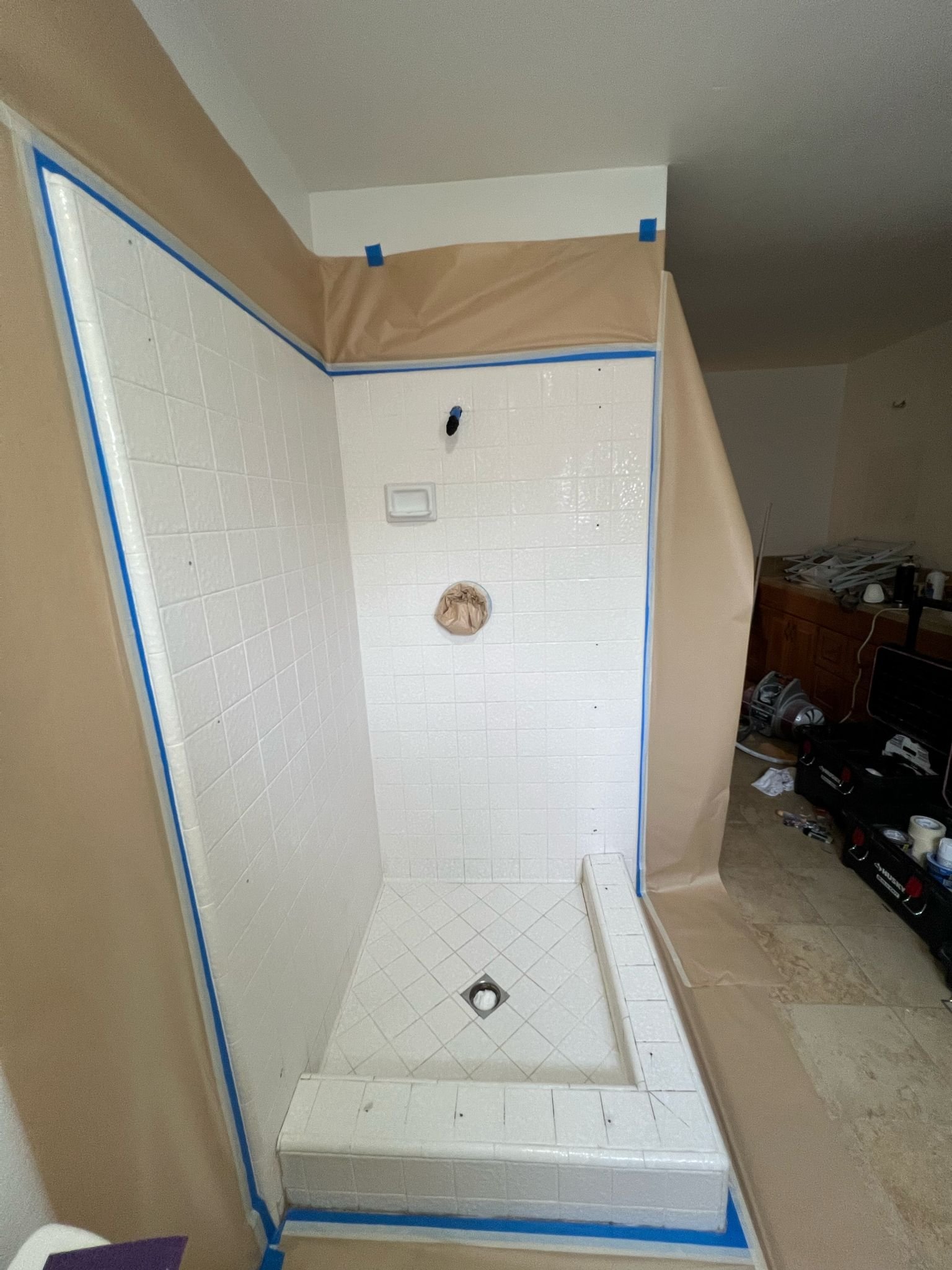 Before reglazing - damaged shower